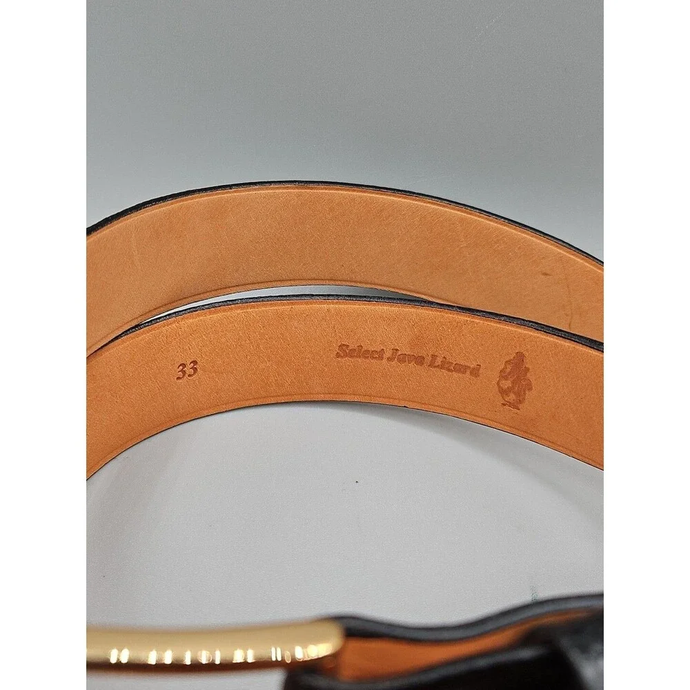 Hand Crafted Java Lizard Leather Crescent Belt Size 33 Black Brass USA Made
